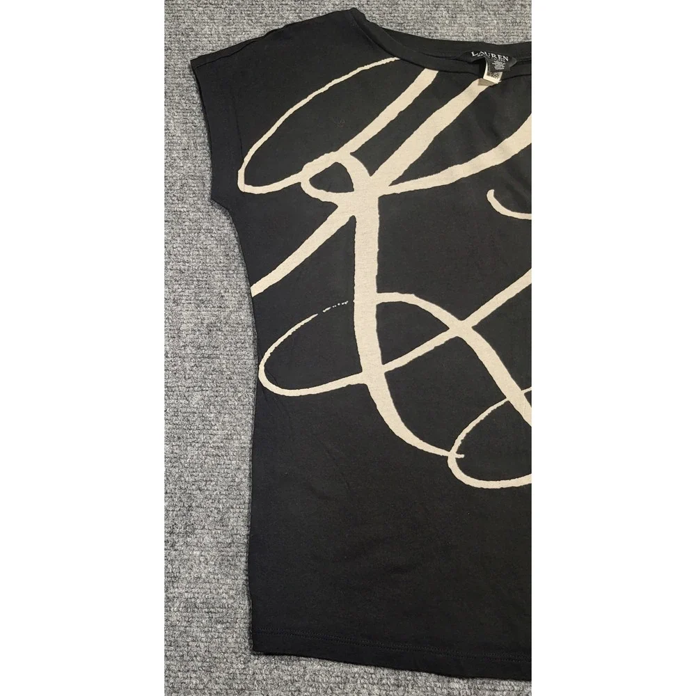 Lauren Ralph Lauren Logo-Print Short-Sleeve Black Top T-Shirt Woman's Size Small